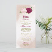 Menu magenta fleurs roses vert feuille mariage (Debout devant)