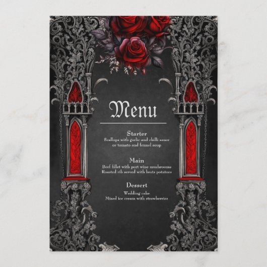 Menu Magnifique design mariage gothique foncé. (Devant)