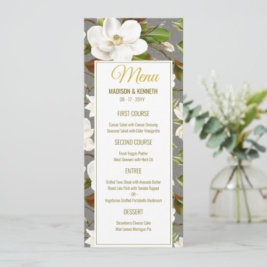 Menu Magnolia Floral Mariage (Debout devant)