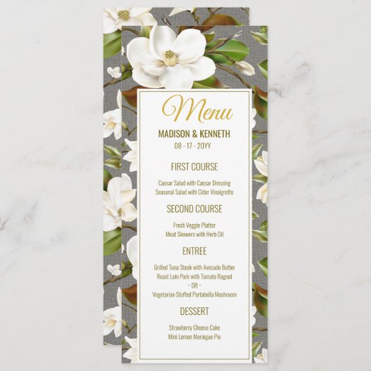 Menu Magnolia Floral Mariage (Devant / Derrière)
