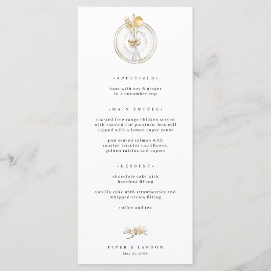 Menu Magnolia Gold Table Setting Mariage (Devant)