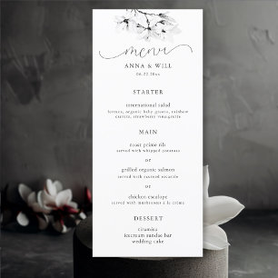 Menu Magnolia Noir Blanc Floral Mariage moderne