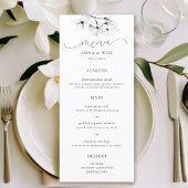 Menu Magnolia Noir Blanc Floral Mariage moderne