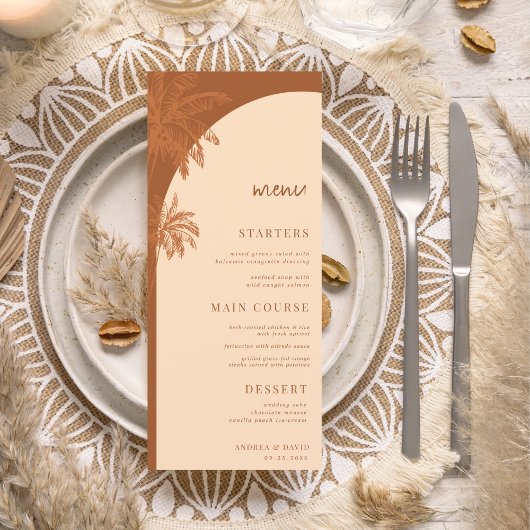 Menu Main Drawn Terracotta Palm Tree Boho Beach Mariage