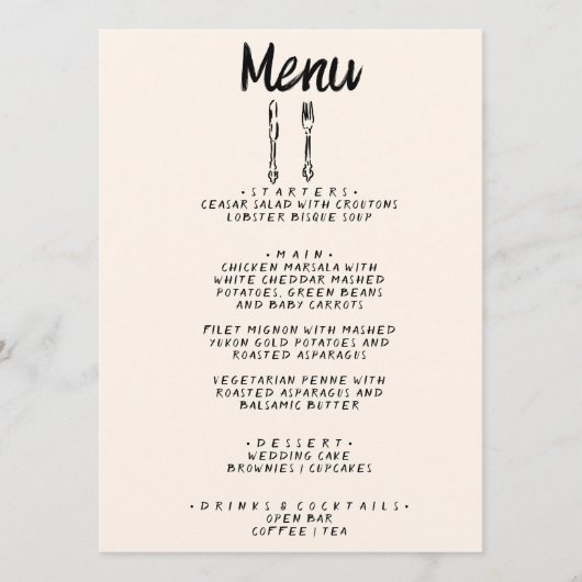 Menu Main moderne écrite dessinée Rétro Mariage origina (Devant)