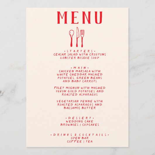 Menu Main moderne Fork Couteau Retro Quirky Mariage (Devant)