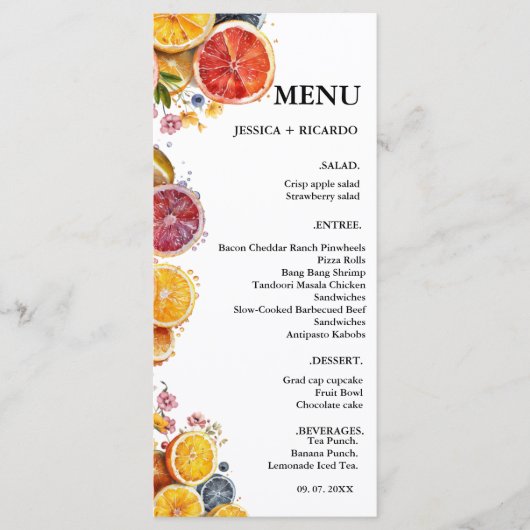 Menu Main Squeeze Cirtus Mariage douche nuptiale (Devant)