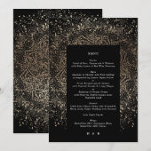 Menu Main Whimsical Formal tiré Mariage noir et or (Devant / Derrière)