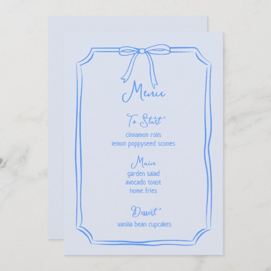 Menu Main Whimsical Tirée Bow Girly Coquette Bleu (Devant / Derrière)