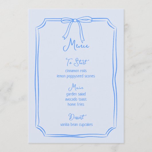 Menu Main Whimsical Tirée Bow Girly Coquette Bleu (Devant)