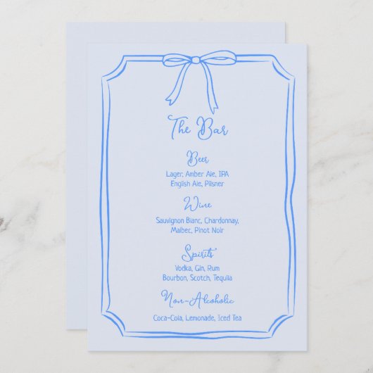 Menu Main Whimsical Tirée Bow Girly Coquette Bleu (Devant / Derrière)