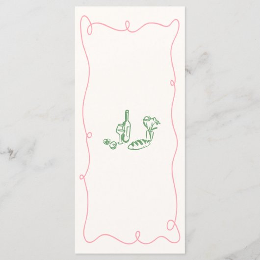 Menu Main Whimsical tirée rose et Mariage vert (Dos)