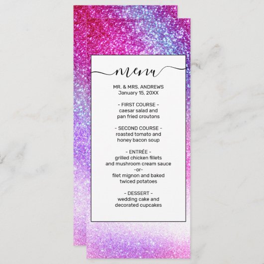 Menu Majestic rose violet Nebula Galaxy Parties scintil (Devant / Derrière)