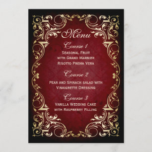 menu majestueux de mariage d'or rouge rustique