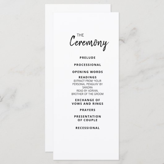 Menu Mandy Minimalist Simple Ceremony Party Program (Devant / Derrière)