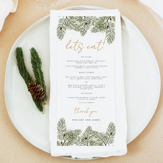 Menu Mangeons des Mariages Whimsical Green Gold Pine Co