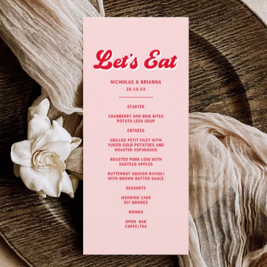 Menu Mangeons du Mariage rouge et rose