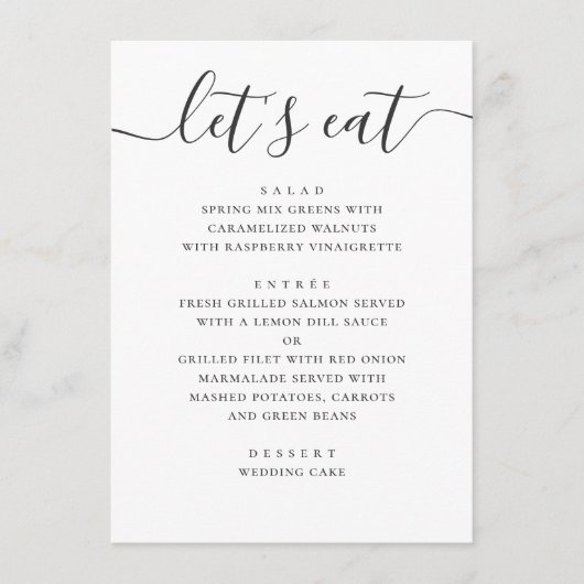 Menu Mangeons. Script moderne noir et blanc (Devant)