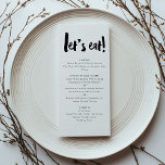 Menu Mangeons un Mariage moderne en gras<br><div class="desc">Ajoutez une touche de style à votre réception de mariage ou à toute célébration grâce à notre menu de lettres brush moderne Let’s Eat Bold. Doté d'un lettrage à brosse audacieux et d'un design épuré et minimaliste, ce menu est parfait pour les couples, les fêtes d'anniversaire ou toute personne souhaitant...</div>