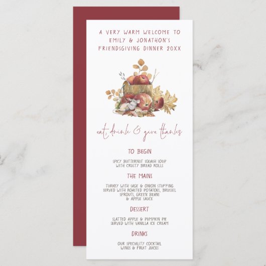 Menu Manger Boire Donner Merci Souris Amabilité (Devant / Derrière)