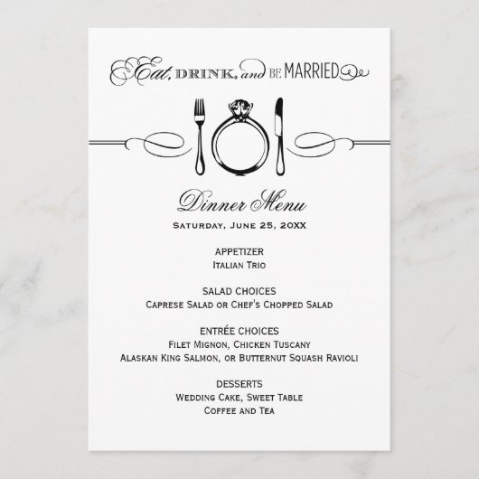 Menu Mangez Boire et être marié Black Mariage Dîner (Devant)