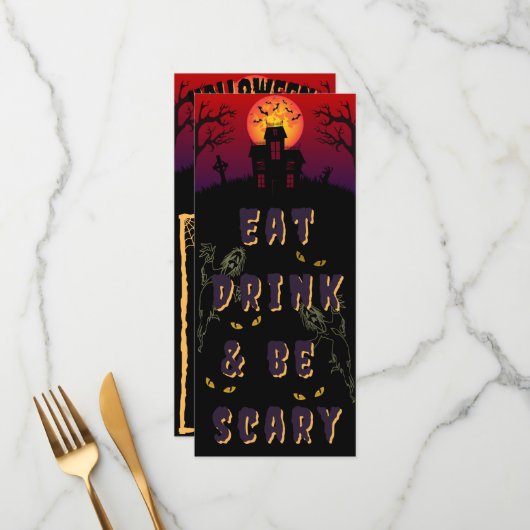 Menu Mangez, buvez et soyez effrayant Halloween (Devant/Arrière en situation)
