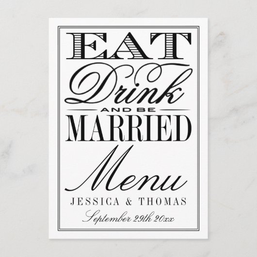 Menu Mangez, buvez et soyez mariés Mariage noir/blanc m (Devant)