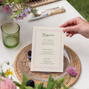 Menu manuscrit fantaisiste au sauge rose