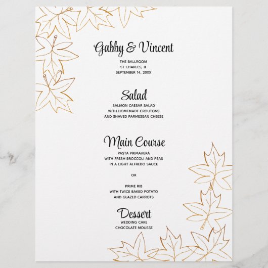 Menu Maple Leaf Edge Fall Wedding (Voorkant)