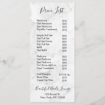 Menu Marble Nail Salon Professional Price List