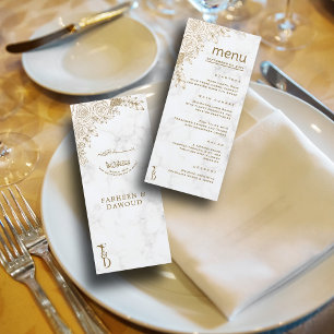 Menu Marbre blanc Floral dentelle islamique Mariage mus