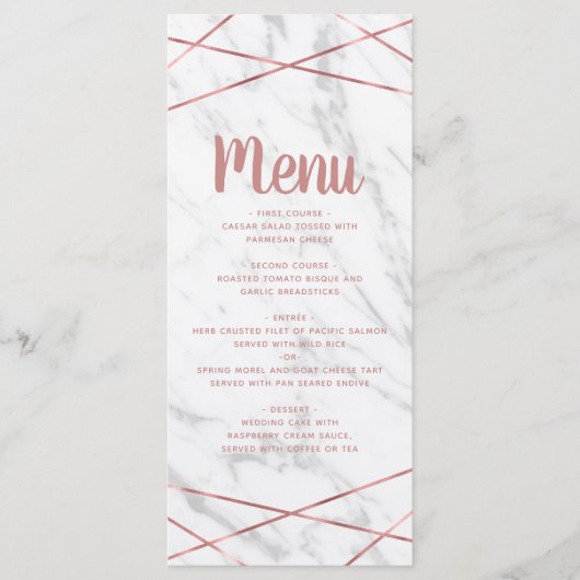 Menu Marbre blanc Rose ligne or Mariage géométrique men (Devant)