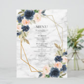 Menu Marbre bleu bleu marine Mariage géométrique floral (Debout devant)