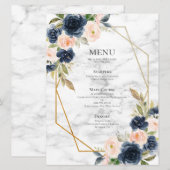 Menu Marbre bleu bleu marine Mariage géométrique floral (Devant / Derrière)