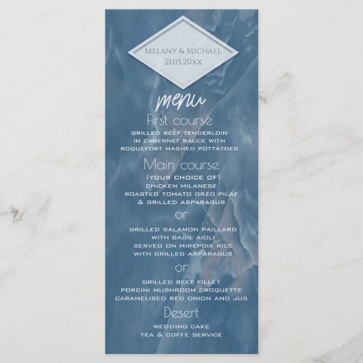 Menu Marbre bleu marine géométrique calligraphie romant (Devant)