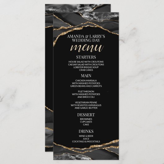 Menu Marbre d'Agate noir et or (Devant / Derrière)