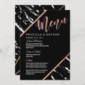 Menu Marbre noir moderne Rose Mariage or  (Devant / Derrière)