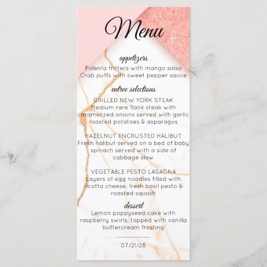 Menu Marbre rose et or moderne (Devant)