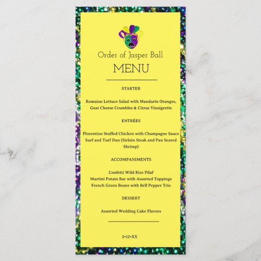 Menu Mardi Gras (Voorkant)