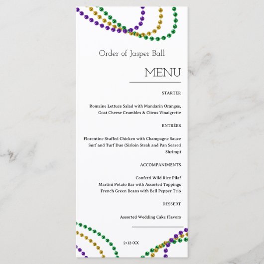 Menu Mardi Gras (Devant)