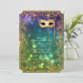 Menu Mardi Gras Masquerade Bokeh Gold Glitter Kaart (Staand voorkant)