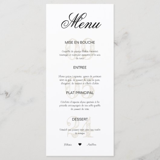 Menu mariage (Devant)