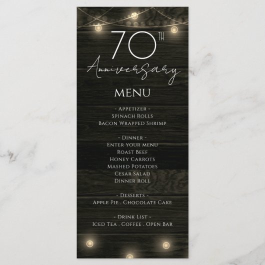 Menu Mariage 70e anniversaire Bois rustique et lumières (Devant)