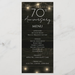 Menu Mariage 70e anniversaire Bois rustique et lumières