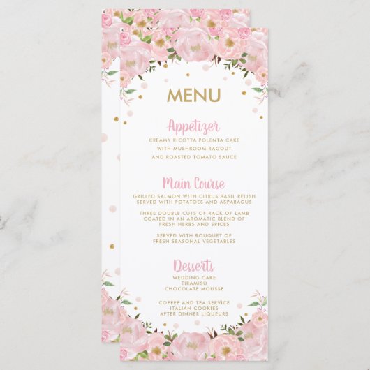 Menu Mariage à air chaud floral rose vif (Devant / Derrière)