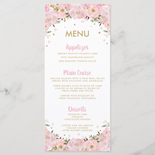 Menu Mariage à air chaud floral rose vif (Devant)