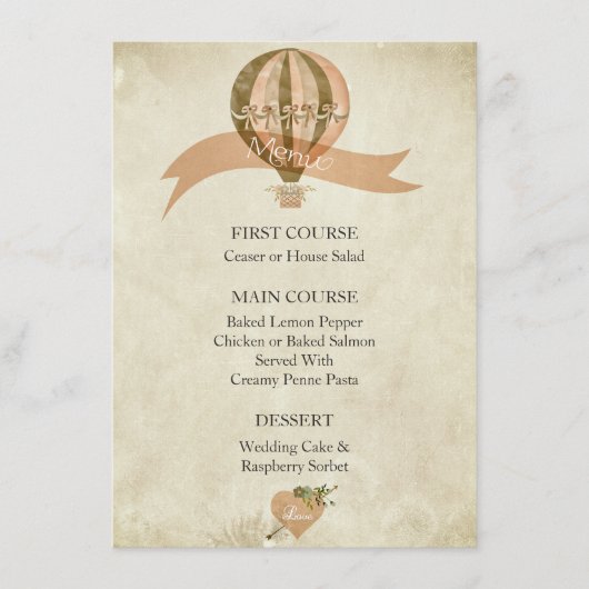 Menu Mariage à air chaud vintage (Devant)