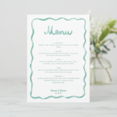 Menu Mariage à cadre ondulé blanc vert menthe fantaisis (Debout devant)