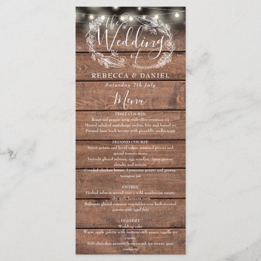 Menu Mariage à cordes en bois rustique (Devant)