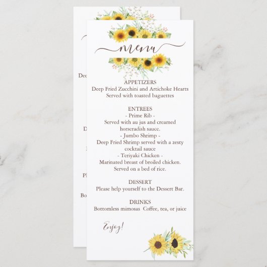 Menu Mariage à double aquarelle (Devant / Derrière)